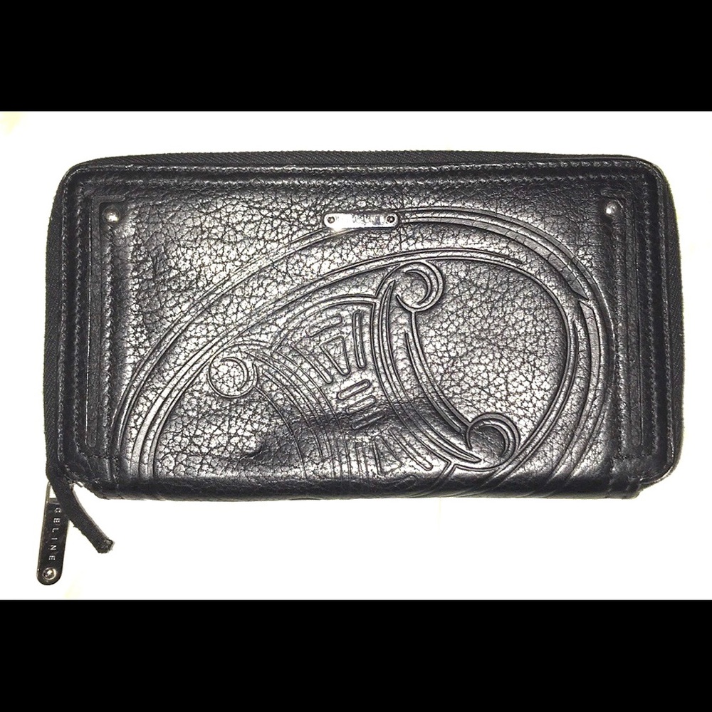 Cèline Black Embossed Leather Long Wallet